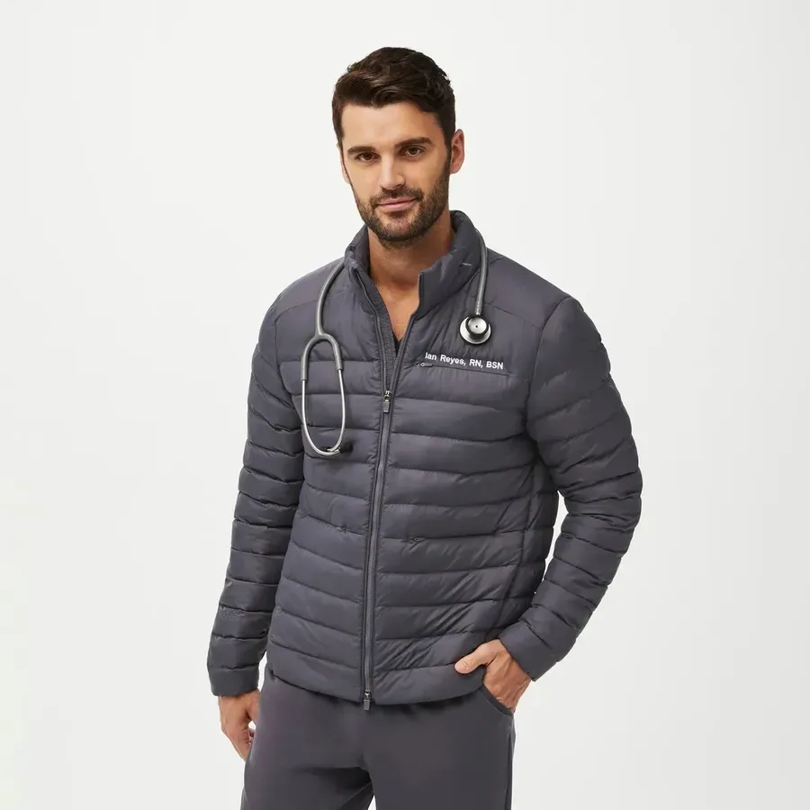 FIGS ChatGPT ad — FIGS Mens Charcoal On-Shift™ Packable - Puffer ...