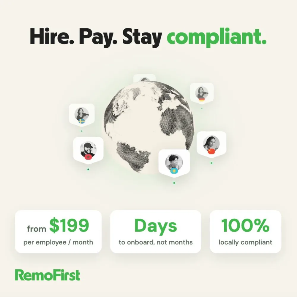 RemoFirst ChatGPT ad — International Payroll starting at $199/mo