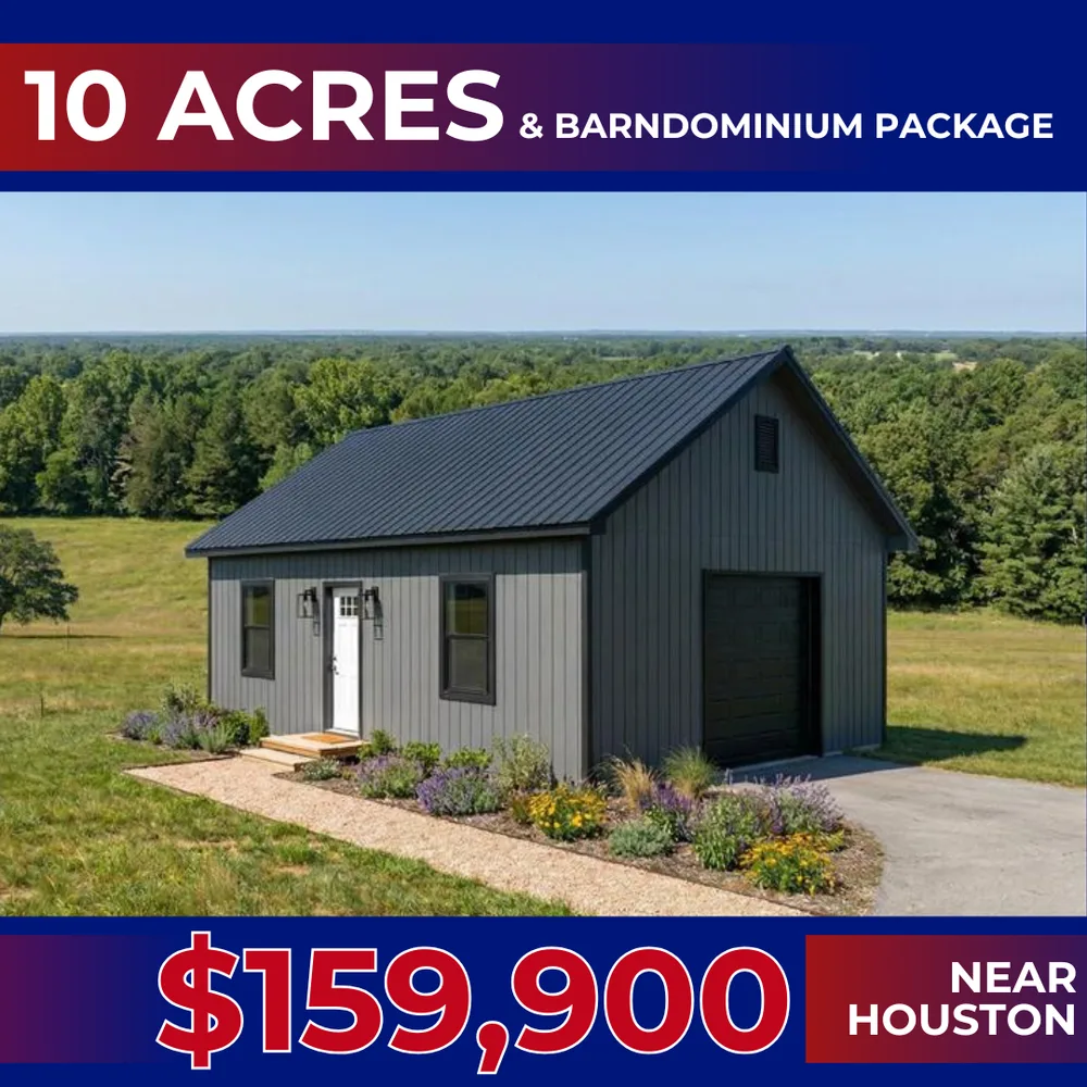 Magnolia Land & Lakes, LLC ChatGPT ad — Build Your Texas Barndominium on 10 Acres in Real Estate