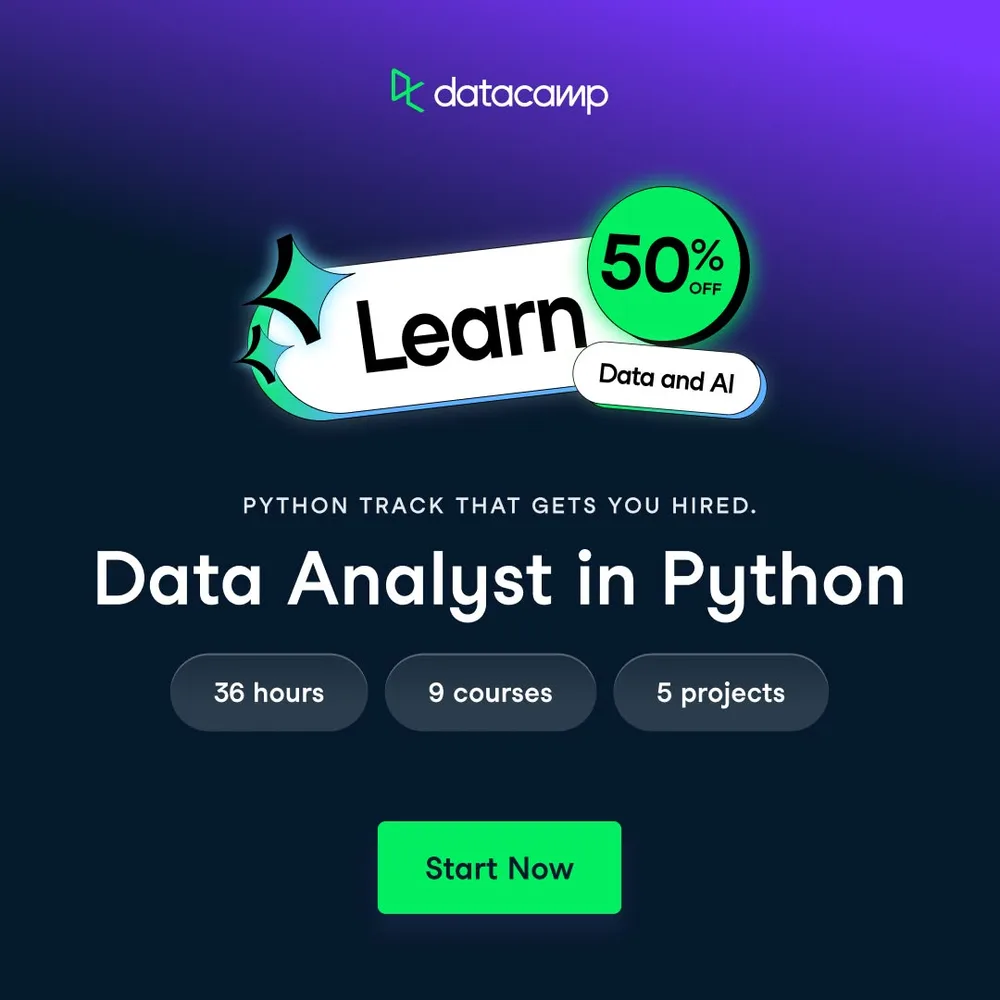 DataCamp ChatGPT ad — 50% Off DataCamp Python in Crypto & Investing