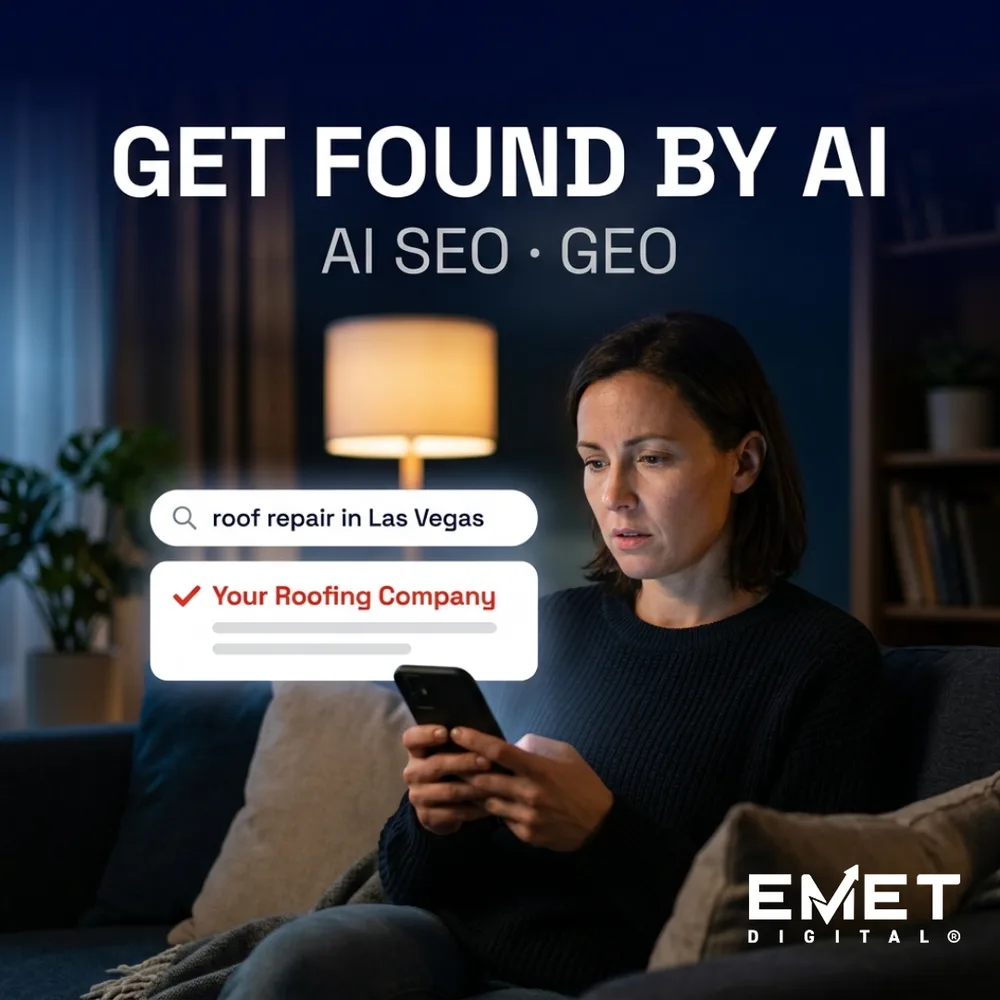 Emet Digital ChatGPT ad — Your Customers Ask AI. Does It Mention You? in AI Search Optimization