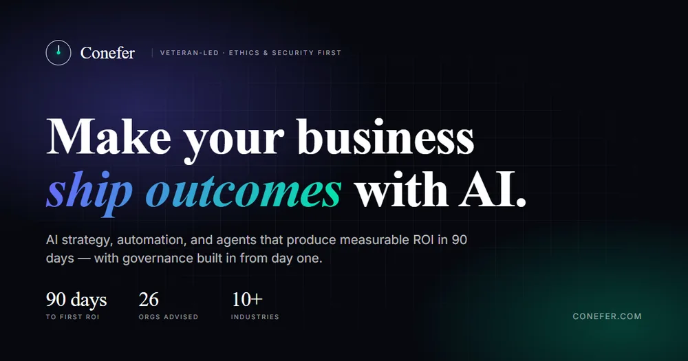 Conefer ChatGPT ad — AI strategy & automation, ROI in 90 days in SaaS & Productivity