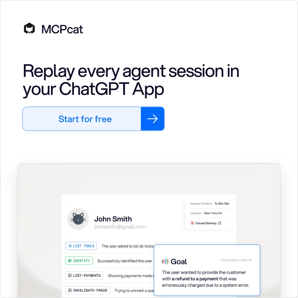 MCPcat, Inc. ChatGPT ad — MCP Production Monitoring in Cloud & DevOps