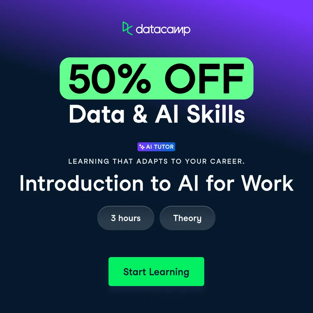 DataCamp ChatGPT ad — 50% Off Practical AI in Crypto & Investing