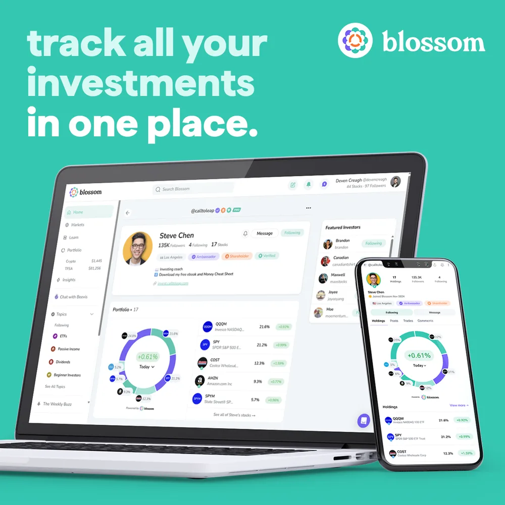 Blossom Social ChatGPT ad — Social Investing & Portfolio Tracker in Crypto & Investing
