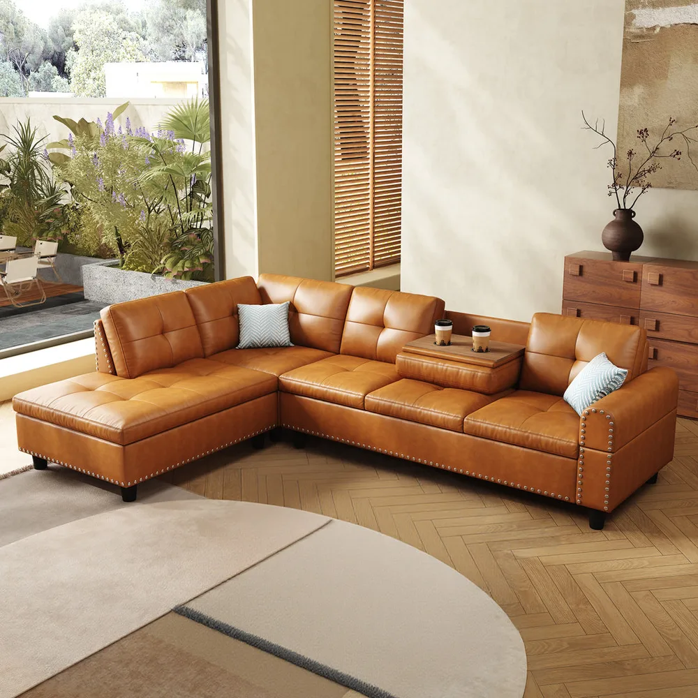 Wayfair ChatGPT ad — 97.5" Oversized Sectional Leather Couch, L Shaped Couchwith NKEK Upholstery Color: Brown