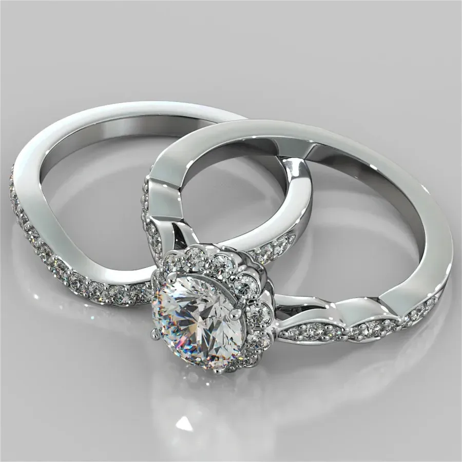 Agape Diamonds ChatGPT ad — Round Cut Flower Design Wedding Set With Accent...