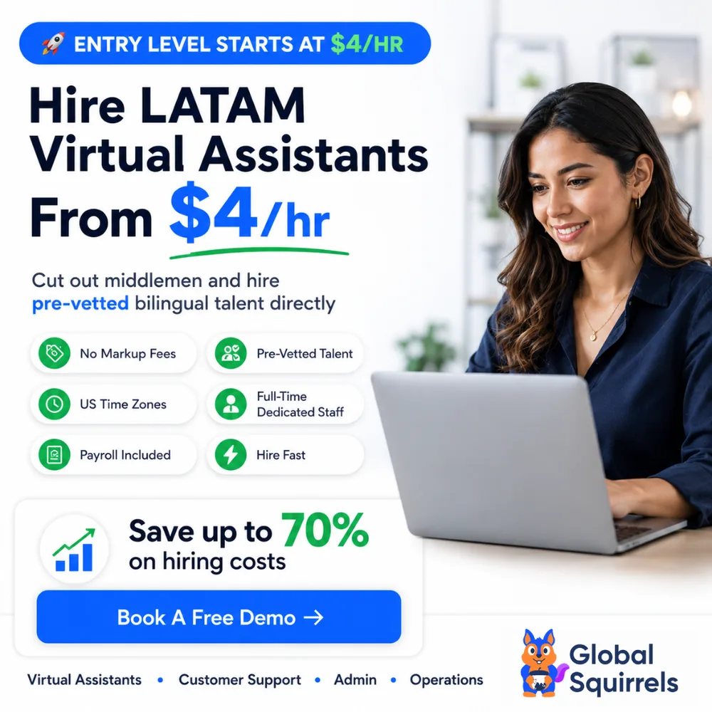 Global Squirrels ChatGPT ad — Cut out Middlemen. Hire LATAM talent in Business Consulting