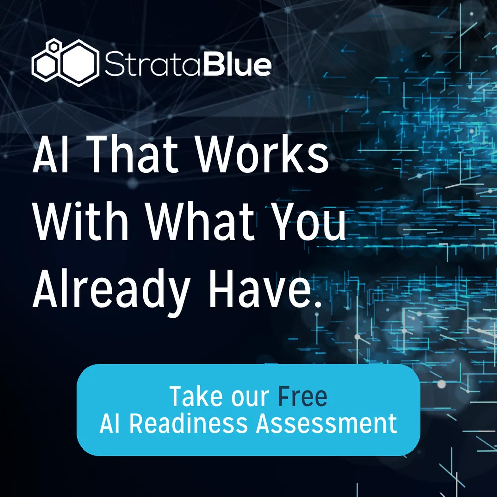 StrataBlue ChatGPT ad — AI That Works With What You Already Have. in Enterprise & Fintech